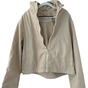 Zara Girls Crop Bubble Raincoat in Cream Size 14